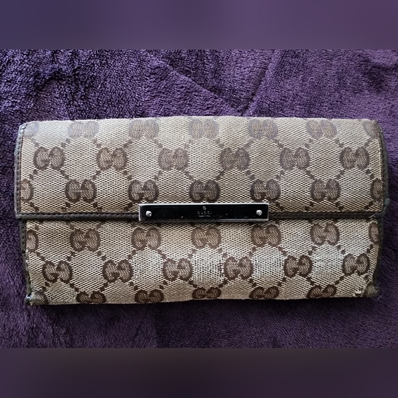 Gucci GG Monogram Womens Brown Canvas Long Bi-fold Wallet - Picture 2 of 16